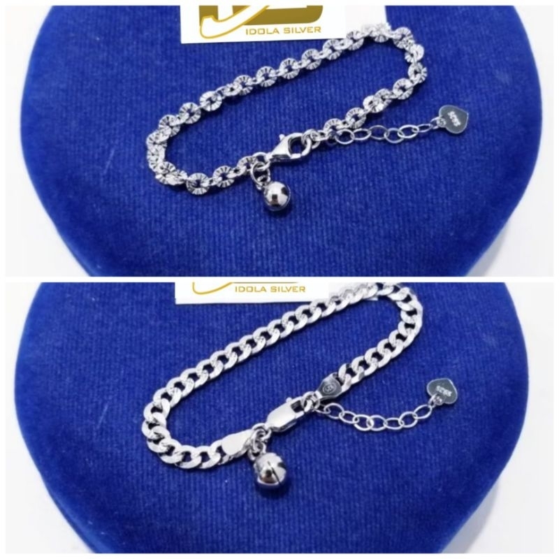 Gelang Perak Anak Bayi Asli Silver 925 Lapis Emas Putih Model Rantai Nori Kerincing - Gelang Sisik
