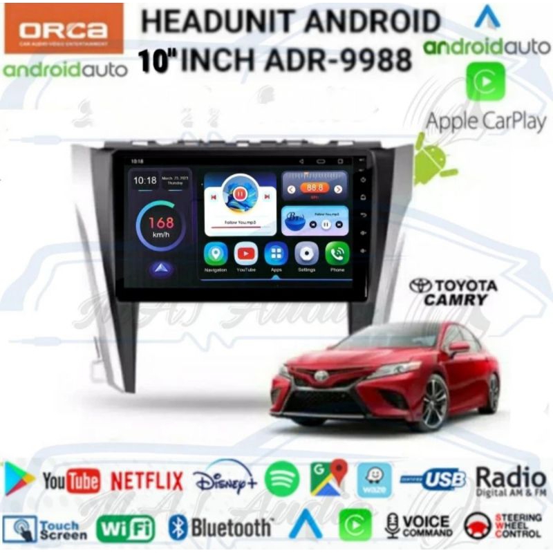HEAD UNIT TAPE MOBIL ANDROID ORCA OEM TOYOTA CAMRY 2012-2015 LAYAR 10 INCH