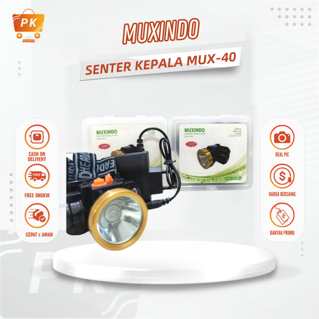 Senter Kepala LED Super Terang Battery Lithium Muxindo Mux-40 1 LED