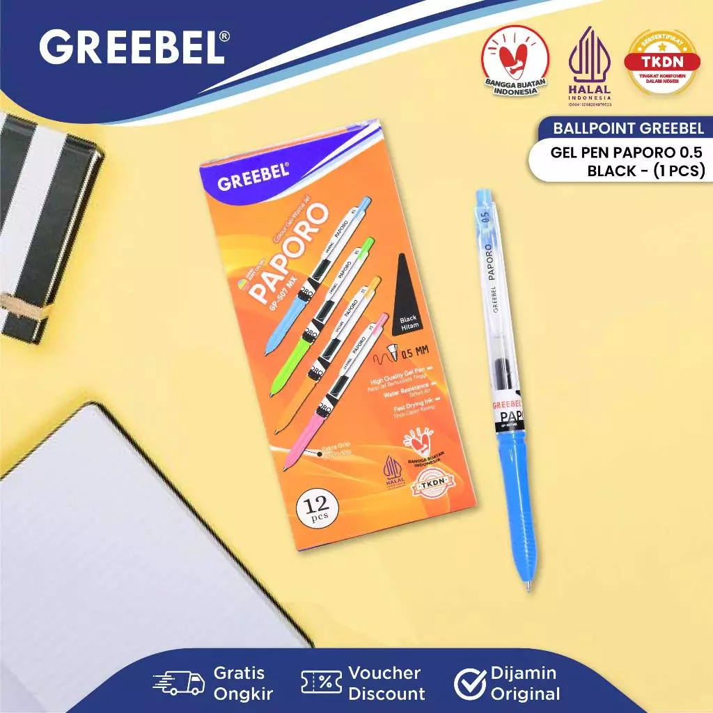 

Pulpen Gel Pen Greebel Paporo 0.5mm GP-507 1 PCS