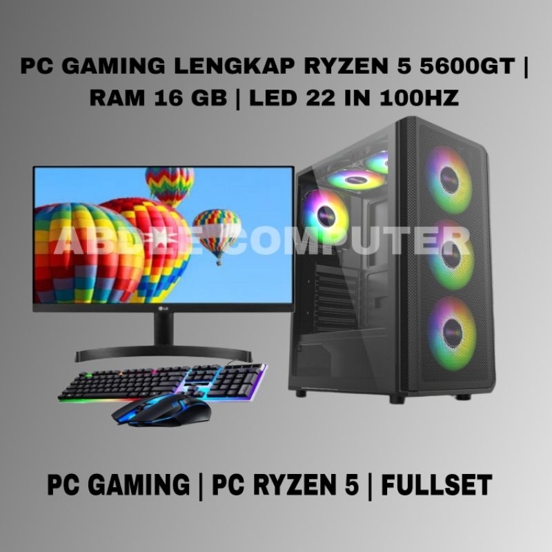 Pc Gaming Lengkap Ryzen 5 5600GT SSD 256GB lengkap LED 22 inc Keyboard Mouse GAMING