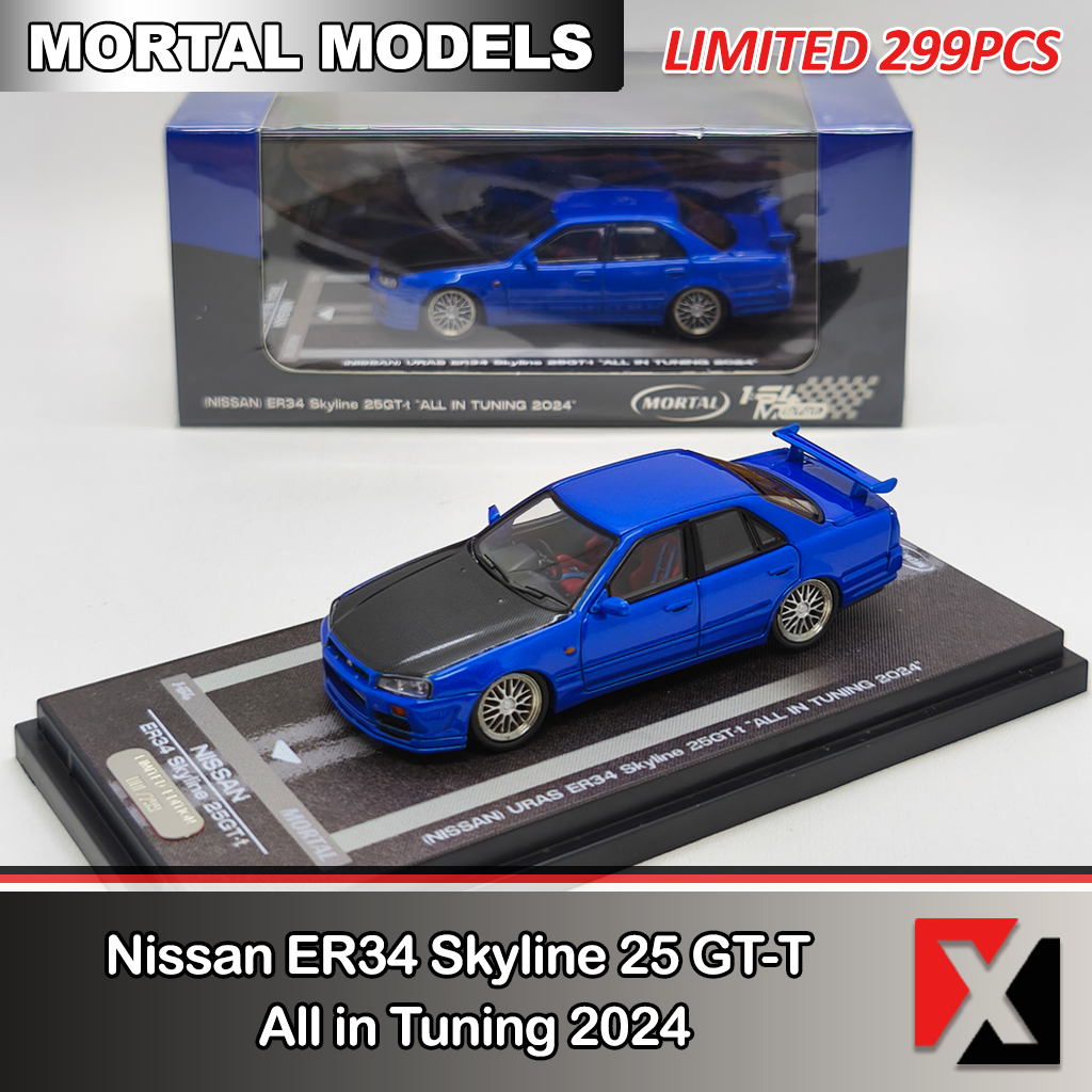 MORTAL Nissan ER34 Skyline 25GT-T All in Tuning 2024 Bayside Blue with Carbon Hood