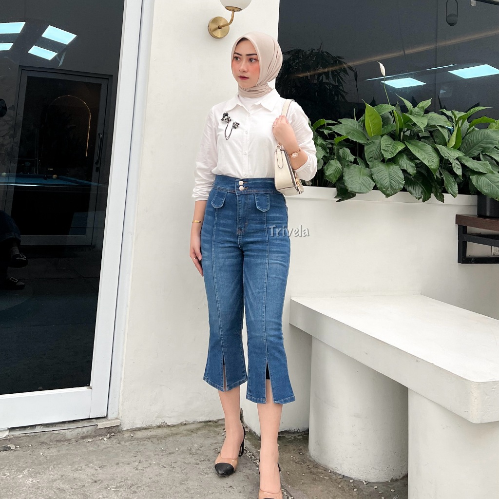 RB4 TRIVELA - CELANA JEANS CUTBRAY 7/8 SLIT - SLIT 7/8 CUTBRAY STRETCH - AZELYN