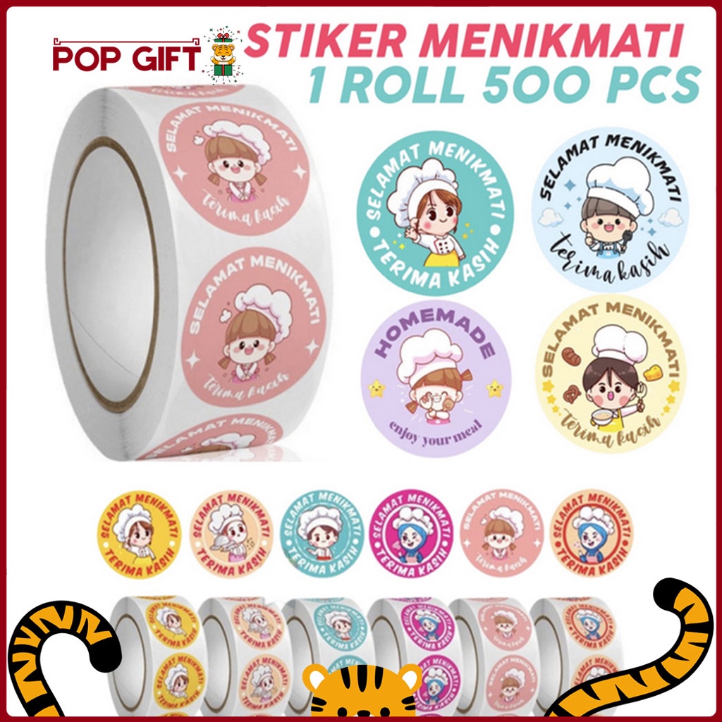 

PG Stiker Roll Isi 500 Pcs Selamat Menikmati Lucu Imut Untuk Tempel Di Box Makanan Plastik Packaging