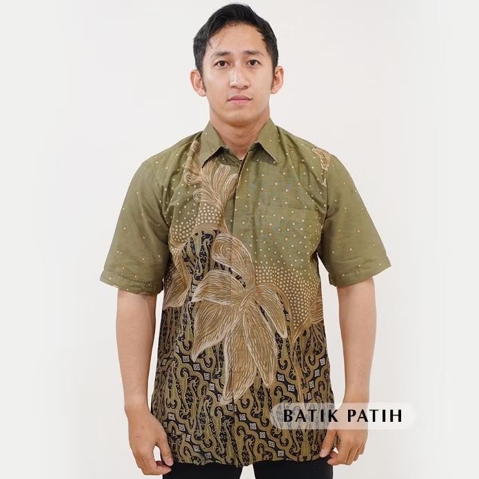 Hem batik pria HIJAU ARMY bahan katun lapis furing motif terbaru