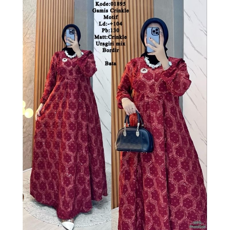 GAMIS CRINKLE MOTIF KOMBINASI TIMBUL..GAMIS WANITA CRINKLE