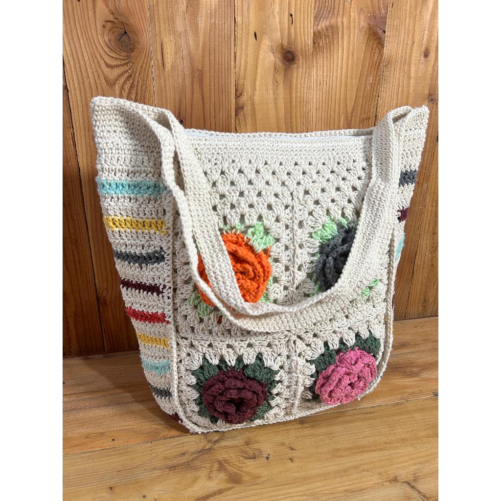 Tas Rajut Handmade Bunga Tiga Dimensi