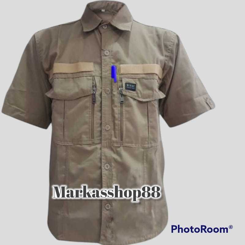 kemeja lapangan pria dan wanita lengan pendek W-TAC 4 saku di depan, belakang VENTILASI udara bahan 
