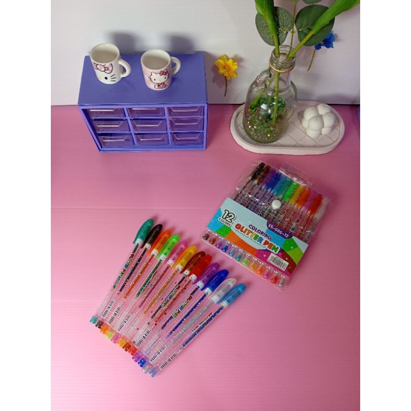 

(bukan grosir) [Aesthetic by fss.id] Pena berwarna/pulpen gliter/pena mewarnai/12 warna