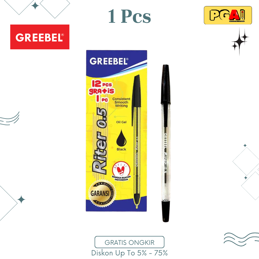 

(PGAI) PULPEN GREEBEL RITER O.5 MM 1 PCS OIL GEL HITAM ALAT TULIS / PERLENGKAPAN KANTOR / KOREKSI