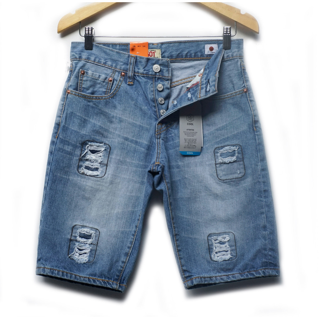 Celana Jeans 501 Pendek Pria Ripped Premium