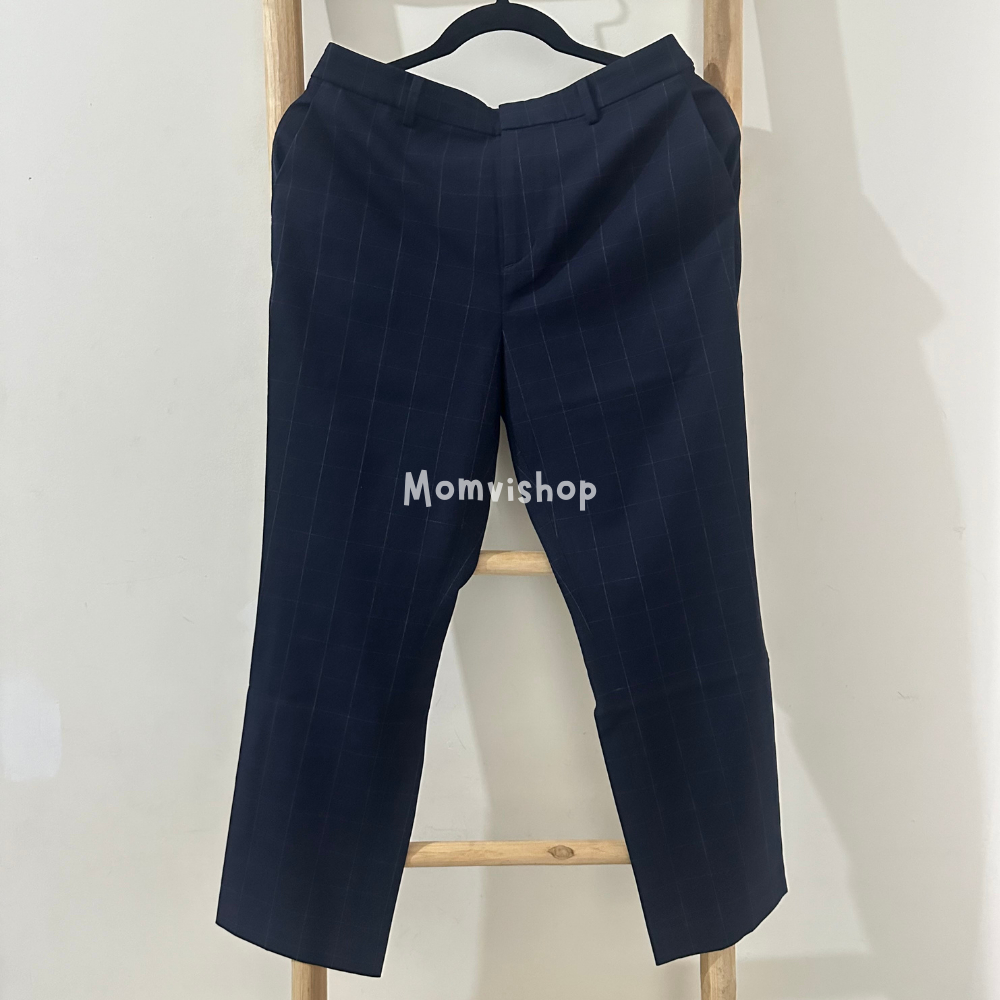 Original UNIQLO Celana Panjang Wanita Motif Kotak Navy 40
