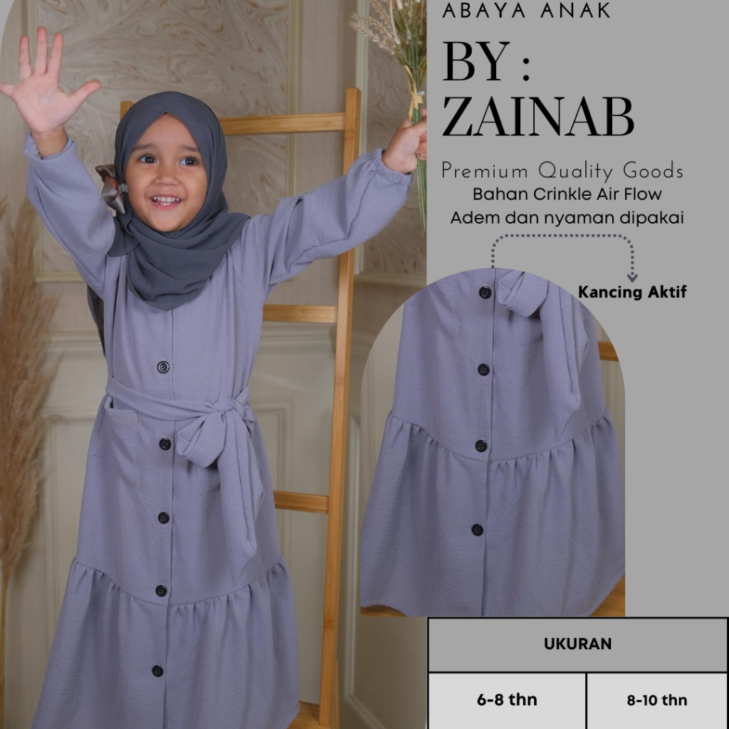 Abaya Anak Remaja Rose by Zainab - abaya anak perempuan - abaya anak polos - abaya anak