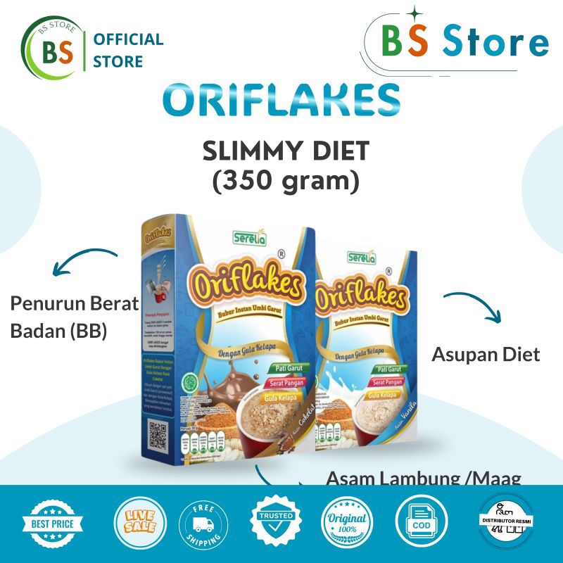 

ORIFLAKES || ORIFLAKES SLIM/DIET 350GR SEREAL UMBI GARUT HARGA GROSIR
