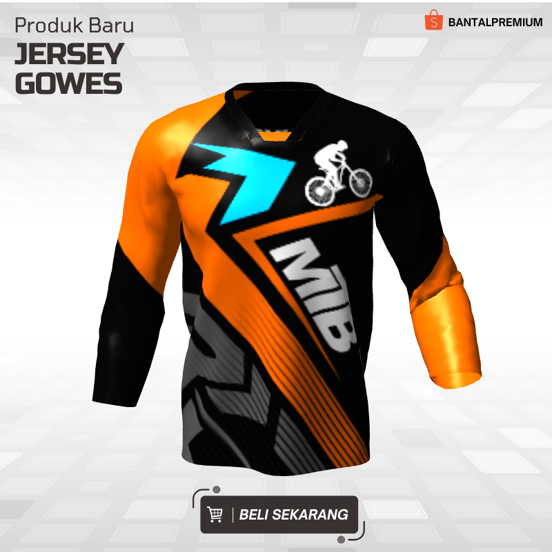 Jersey Gowes Sepeda Downhill Hitam Abu Orange Motif Abstrak 61 - Jersey Custom Lengan Panjang