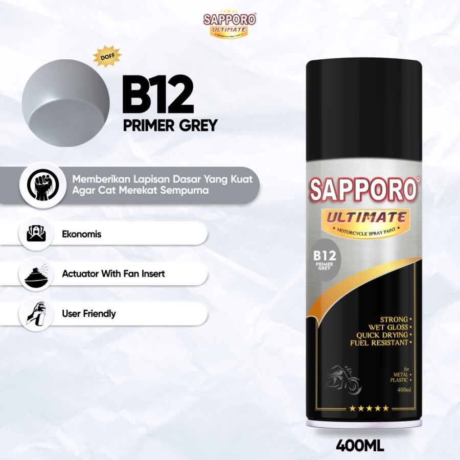 Sapporo Ultimate B12 Primer Grey / Epoxy / Sapporo Ultimate / Cat Semprot / Cat Aerosol Terbaik / Sa
