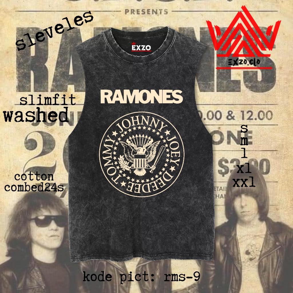 EXZO singlet RAMONES SLEEVLES cotton combed24s BAJU BERMOTIF LEKBONG SINGLET SLEEVLES T-SHIRT