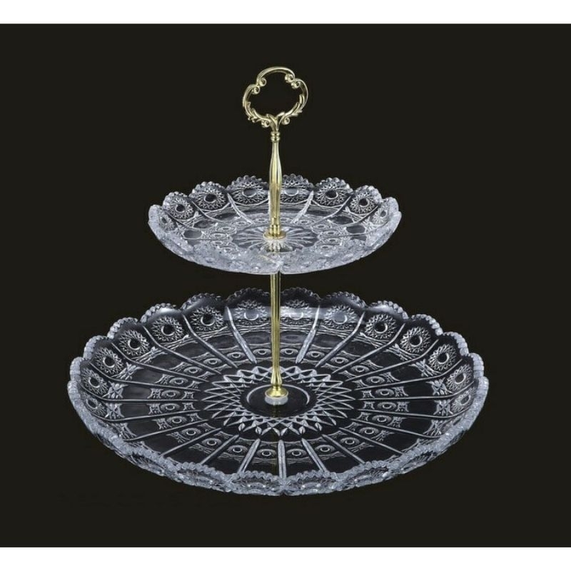 Tempat buah 2Tingkat Kaca/ Tempat kue kaca cantik/ Wadah Kue cantik P-7017