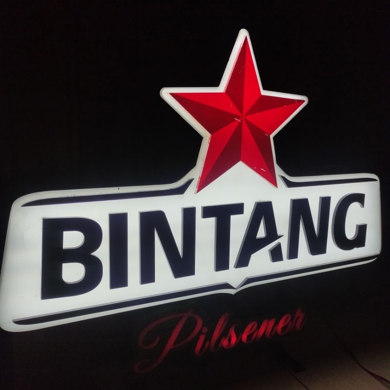 NEON BOX BINTANG TIMBUL BESAR HIASAN DINDING KONDISI BAGUS 44X60CM