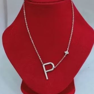 Kalung koyek huruf P dewasa Asli perak silver 925 lapis emas putih kal01