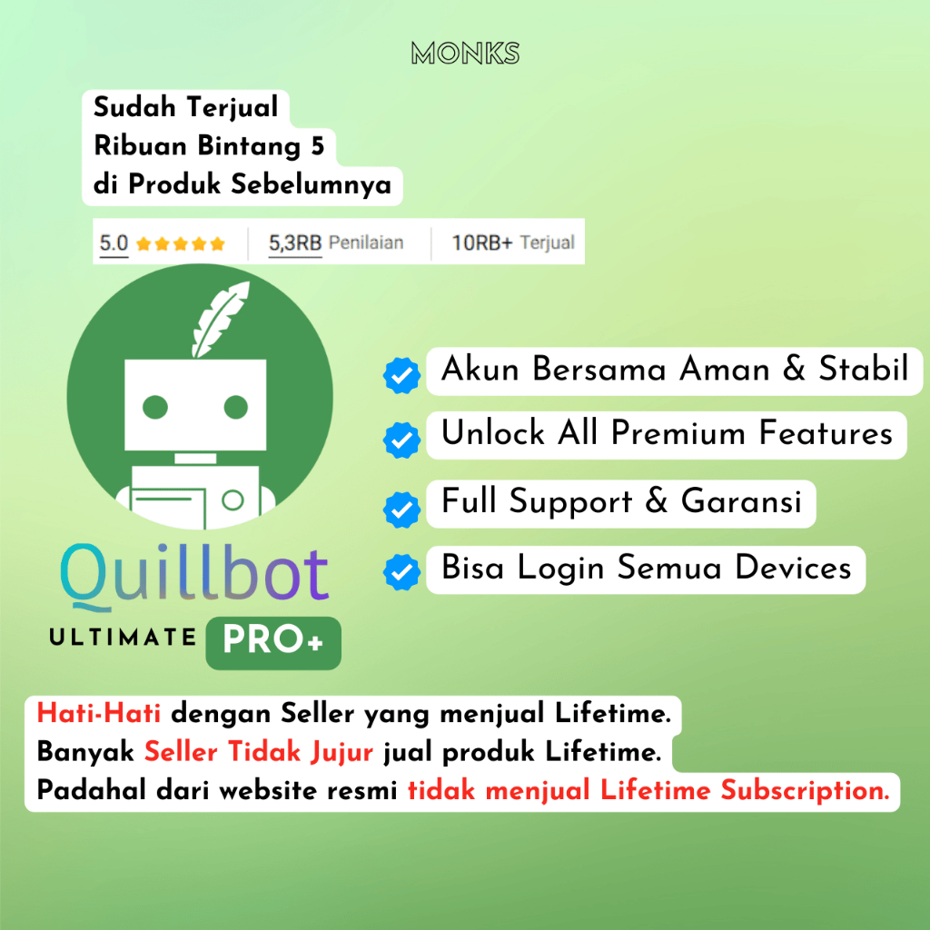 Quillbot Premium Software Parafrase Inggris dan indonesia untuk Mahasiswa - LIFETIME ACC0UNT Garansi