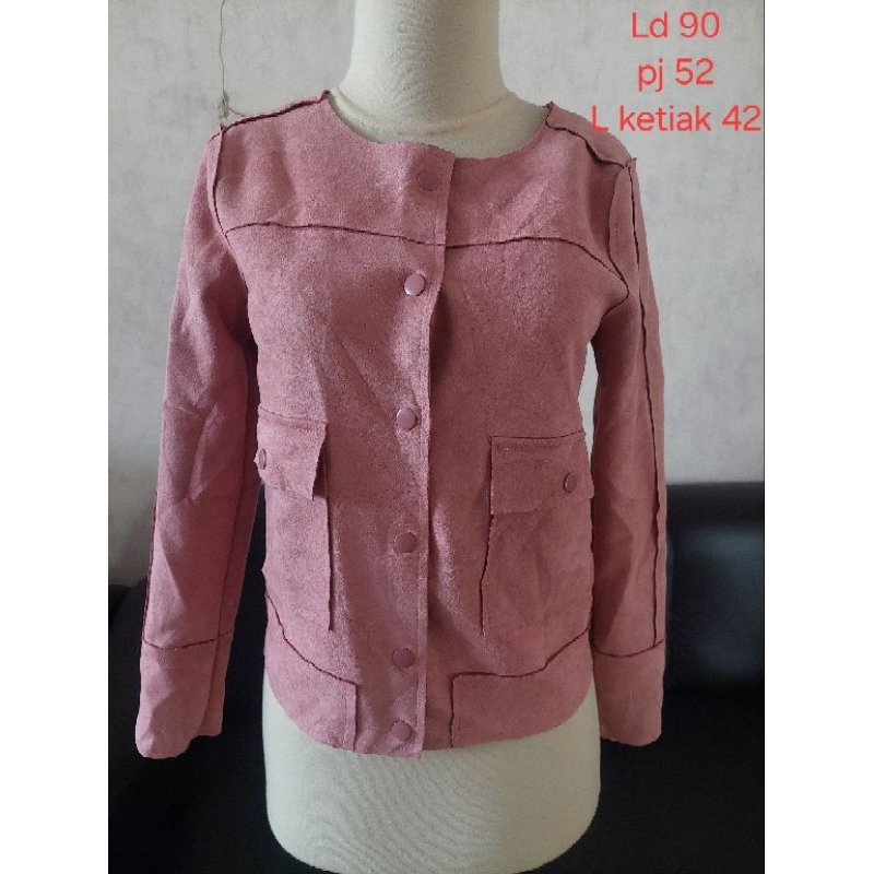 Idmei jaket suede wanita warna pink jaket cargo
