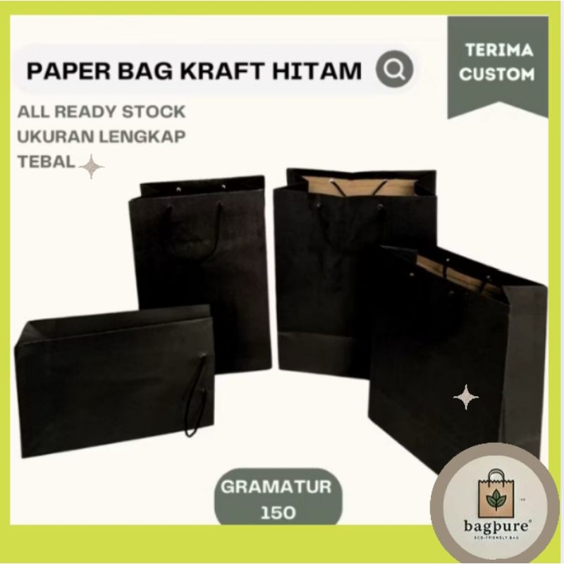 

Papper Bag Hitam Polos Spescial Black 150 Gsm Ukuran Lengkap Souvenir Kantong hajatan