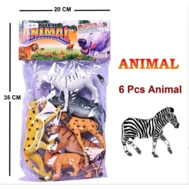 Mainan Wild Animal Kemasan Kantong Isi 6pcs Binatang