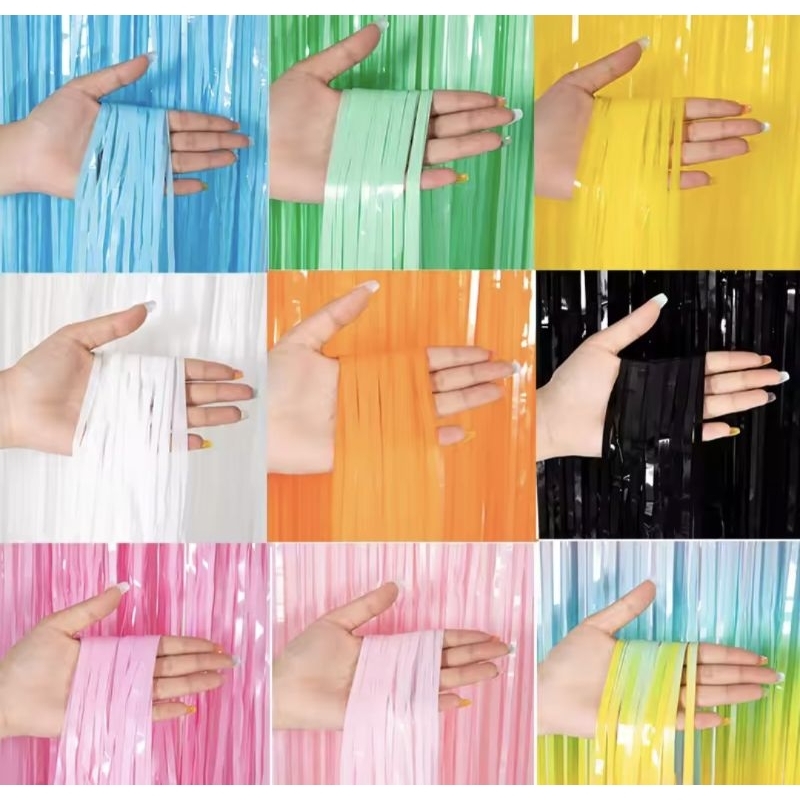 Tirai Foil Rumbai Backdrop Pastel Macaron Curtain Fringe Dekorasi Pesta Ulang Tahun Wedding Annivers