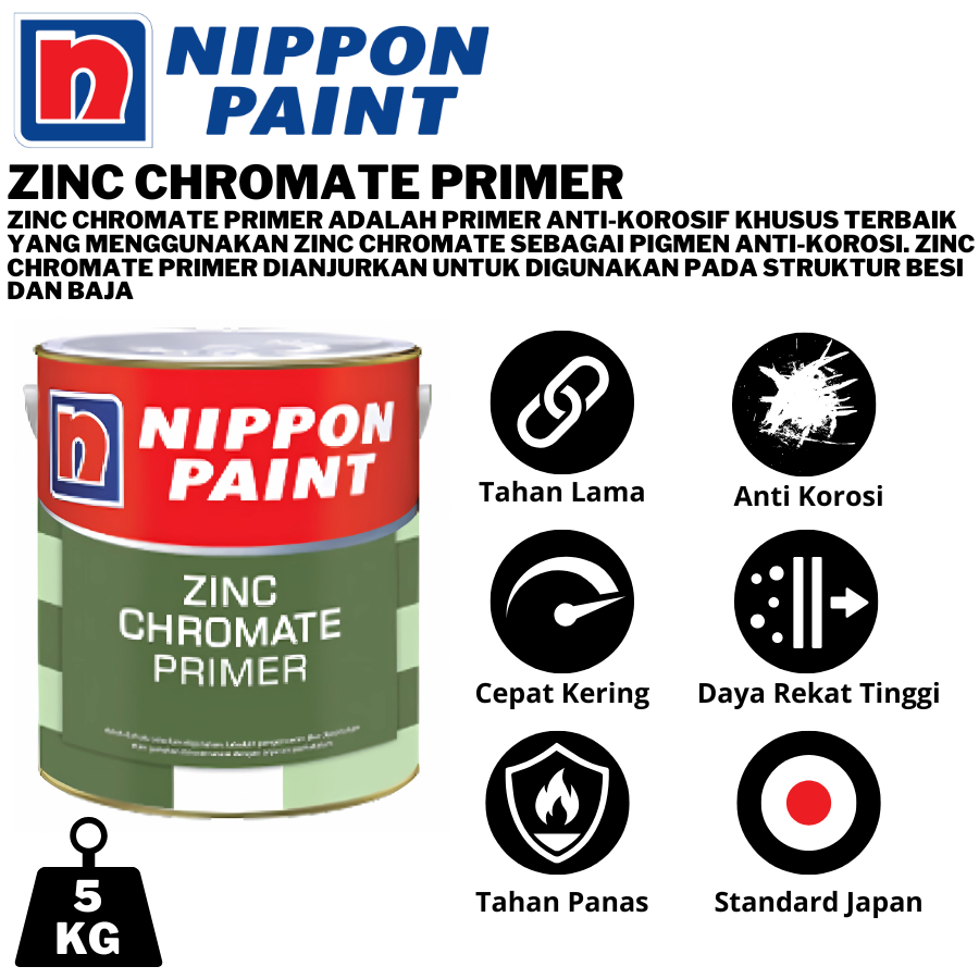 NIPPON PAINT ZINC CHROMATE PRIMER 5KG  CAT BESI ANTI KARAT NIPPON PAINT CAT MENI BESI 5KG