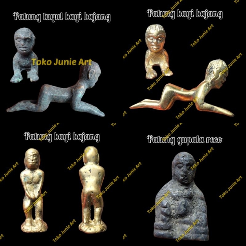 Patung Bayi Bajang tuyul warna emas gold dan hitam bahan kuningan