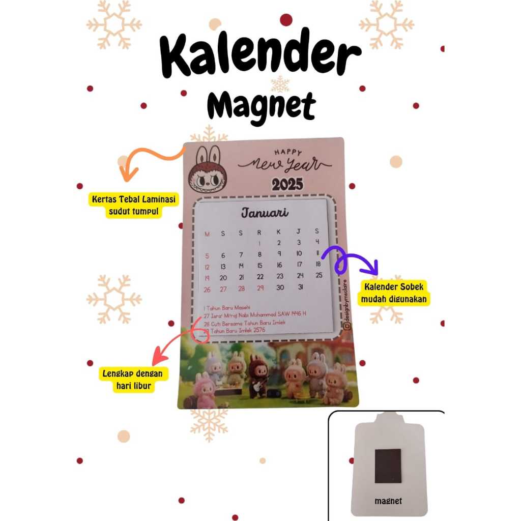 

KALENDER 2025 MAGNET MINI TEMPEL DI KULKAS READY STOK SATUAN / HARI LIBUR / MINI / KECIL / LUCU