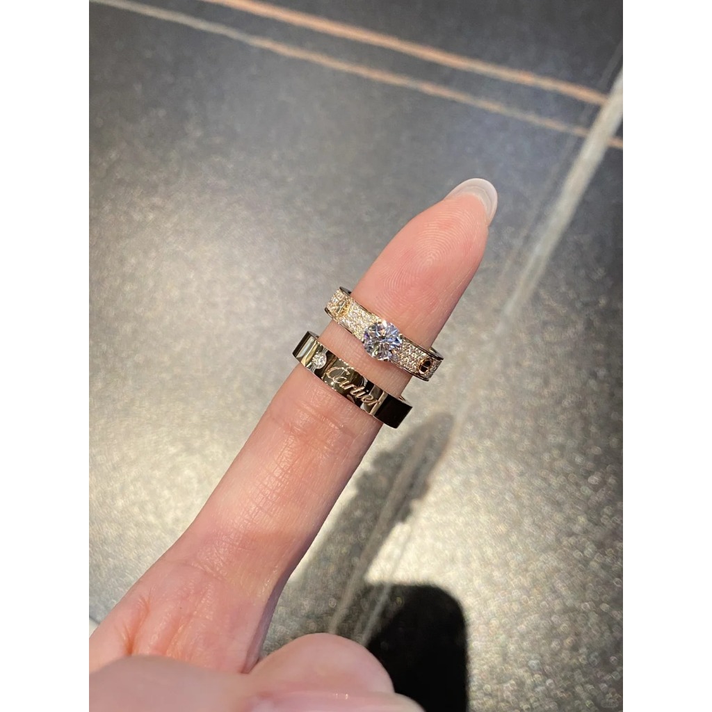 ❤️COD 17k emas asli 】Wanita Full Star Gaya Cincin Pria Edisi Lebar Logo Tunggal Bor 18k emas mawar b