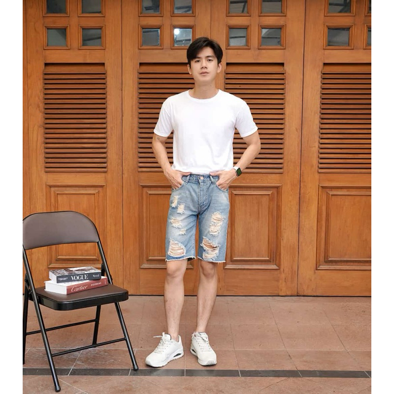 CELANA PENDEK JEANS PRIA-LIGHT BLUE TIN CREAM