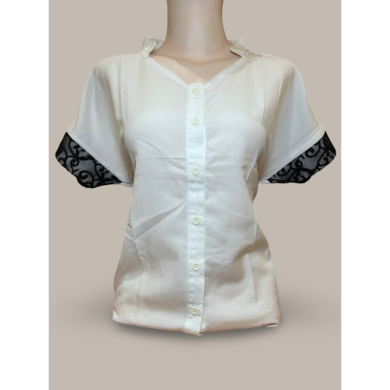 White Blouse Lengan Brokat || Atasan Wanita || Atasan Putih || Brokat / Brukat