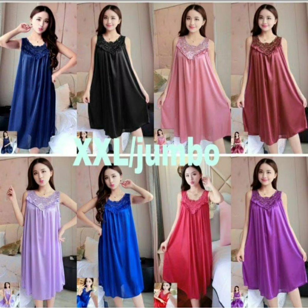 Daster Jumbo Happy XXL / Baju Tidur Wanita Modern Satin Premium XXL.