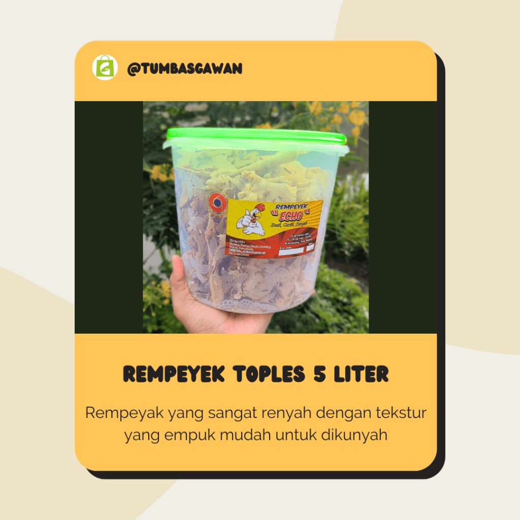 Rempeyek Kemasan Toples 5 liter, varian Kacang, Udang Gremut