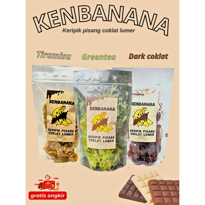 

kenbanana keripik pisang coklat lumer| rasa dark coklat greentea tiramisu 50 gram