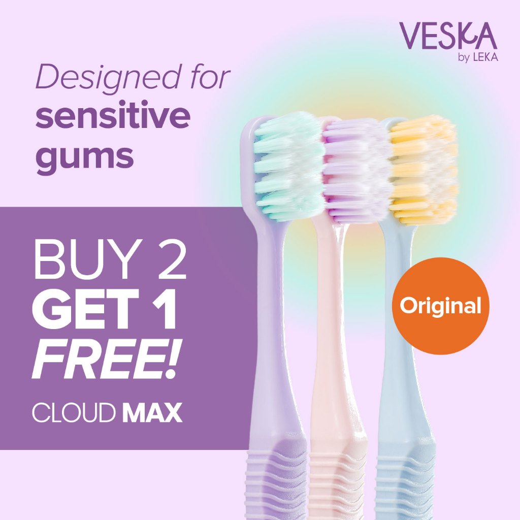 Veska by LEKA - Trio Pack Cloud Max Pastel Series - Sikat Gigi Gusi Sensitif dan Pengguna Behel