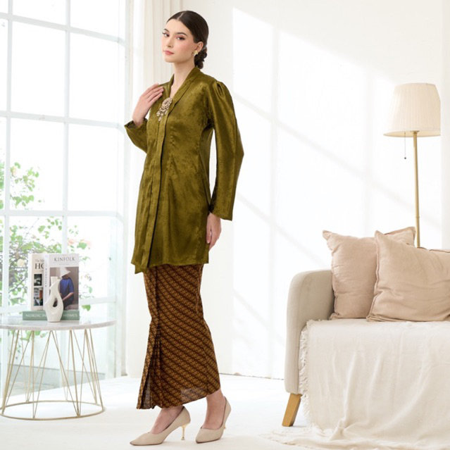 Kebaya Kartini Encim Hijau Olive/Kebaya Kutubaru Among Tamu Manten/ Kebaya Encim Polos