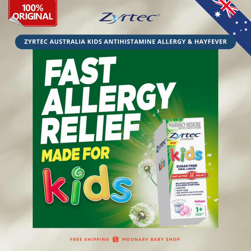 Exp 06/2026 Zyrtec Australia Kids Antihistamine Allergy & Hayfever Oral Liquid Bubblegum 60ml | Obat