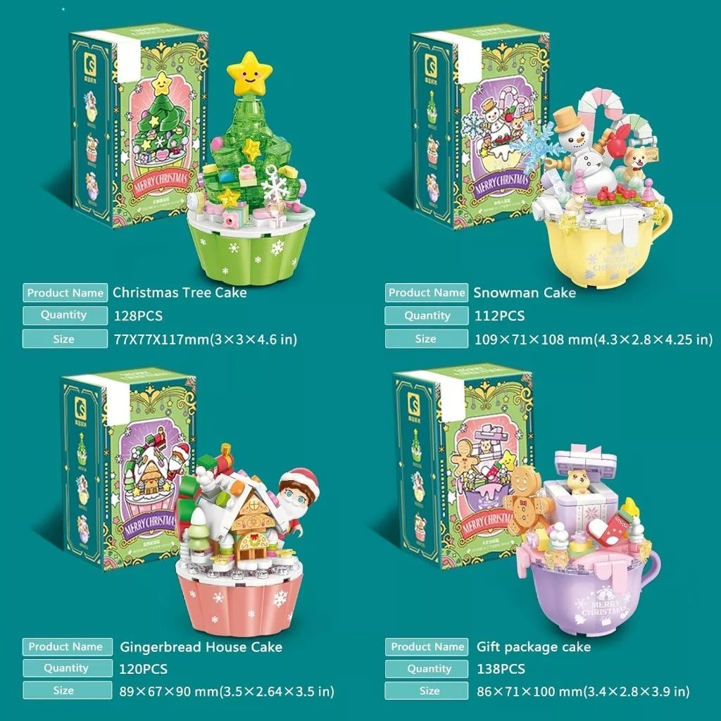 Sembo Block Mainan Brick Natal Snowman Christmas Tree Cake Cup 605030-605033