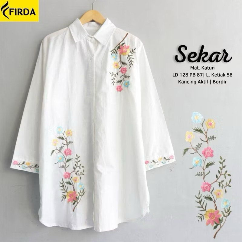 ATASAN SERBA PUTIH KEMEJA TUNIK BORDIR MOTIF