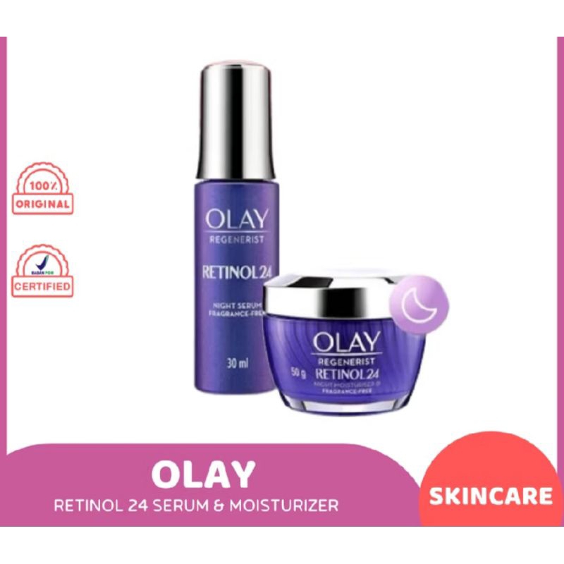 Olay Retinol 24 Serum & Pelembab Malam Krim Moisturizer Anti Aging Skincare