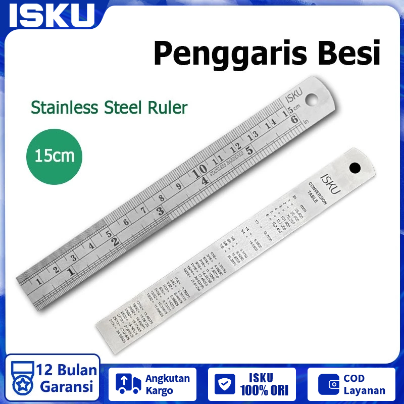 

ISKU Penggaris Besi 15cm Stainless Steel Ruler/Metal Ruler/Mistar Besi/Steel Ruler Garisan-1Pcs