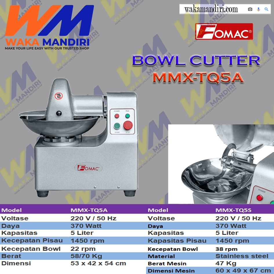 MMX-TQ5A Mesin Meat Mixer Adonan Daging Bakso Bowl Cutter MMX TQ5A FOMAC