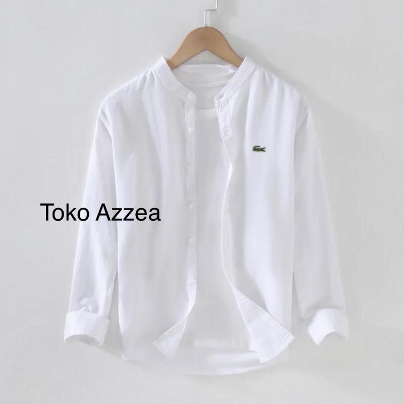 Kemeja Putih Kerah Sanghai Pria Polos Premium Bahan Katun Tuwil Import Baju Koko Terbaru