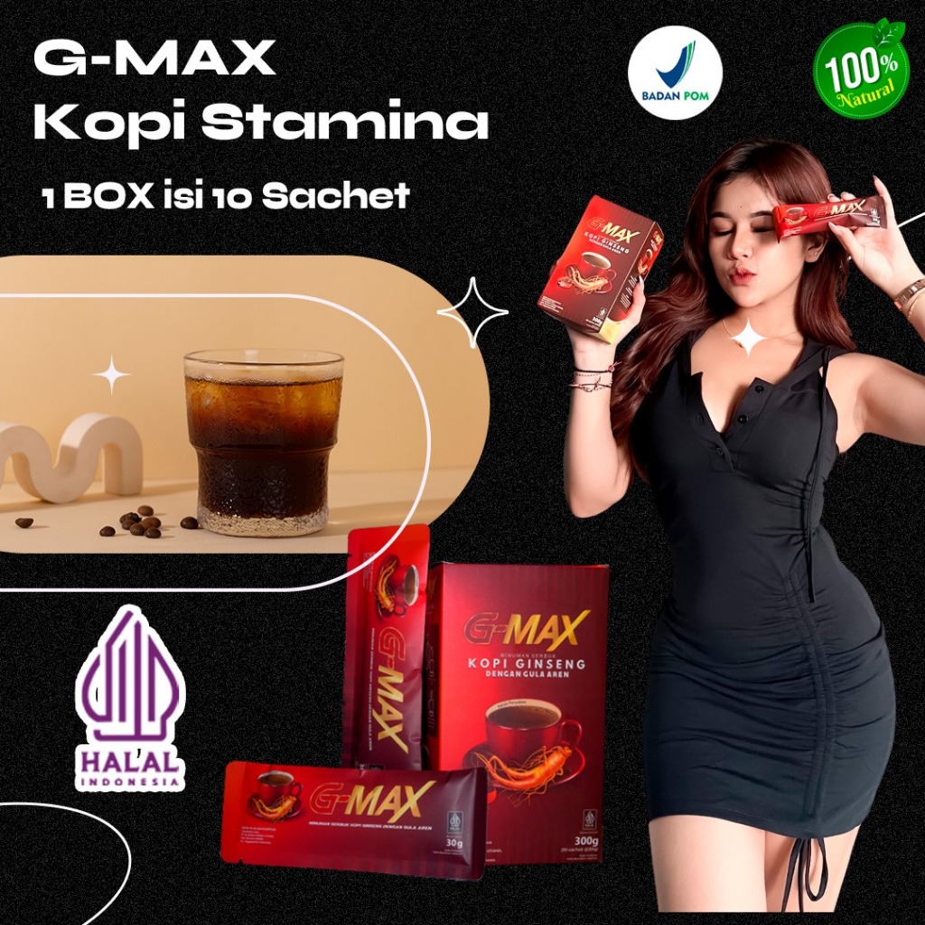 

KOPI G-MAX Minuman Kopi Gingseng Penambah Stamina 1 Box isi 10 sachet Original