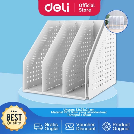 

Deli Magazine Container / Rak Buku / File Tray Plastik 4 Sekat Bisa Ditekuk Adjustable 78996