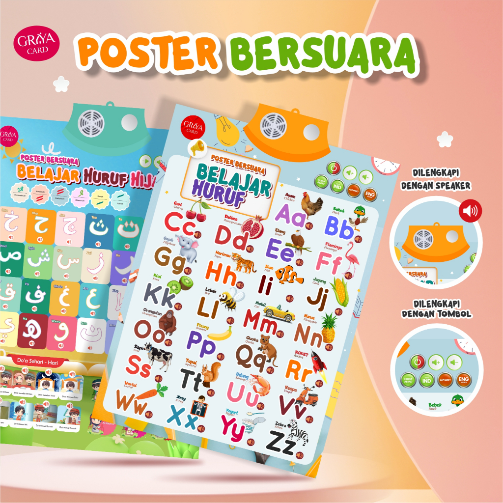 POSTER SUARA | POSTER SUARA ALFABET | POSTER SUARA HIJAIYAH | POSTER ANAK | POSTER EDUKASI